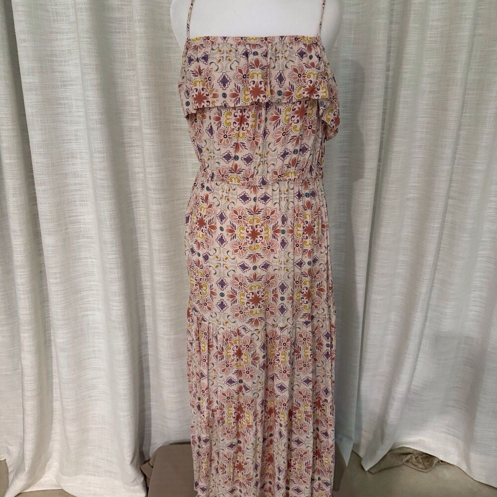 Loft Dress Women Med Peach Pink Floral Maxi Tiered Ruffle Coquette‎ CottageCore
